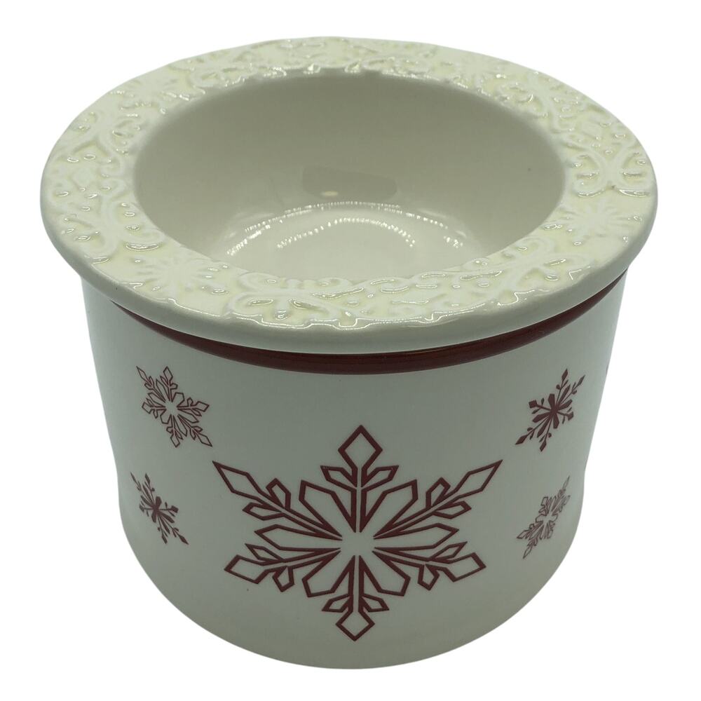 Ceramic Cheese Dip Bowl Crock LTD Commodities Christmas Red Snowflake Design
